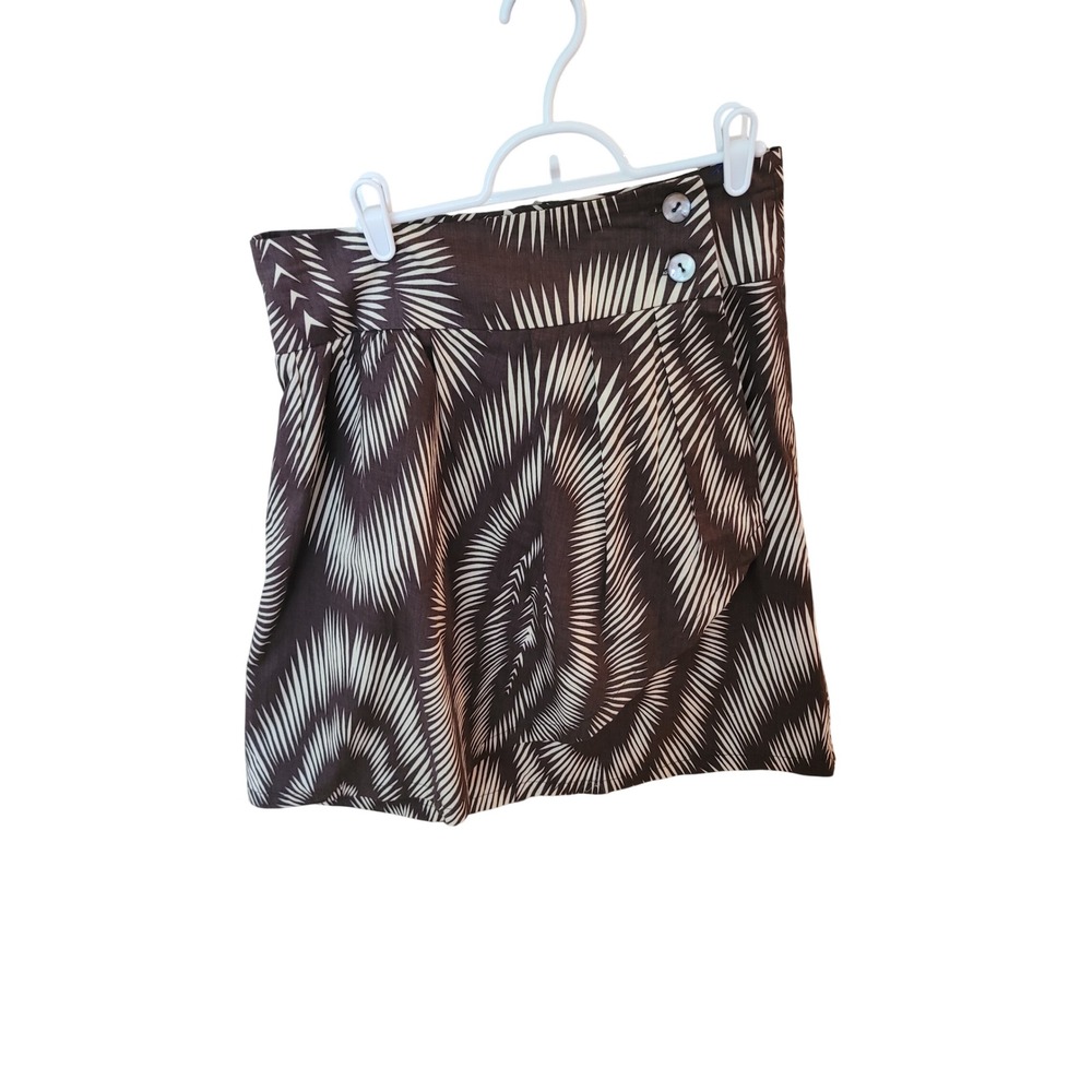 Willi Smith Brown Cream Abstract Geometric Print Cotton Mini Skirt Size 8